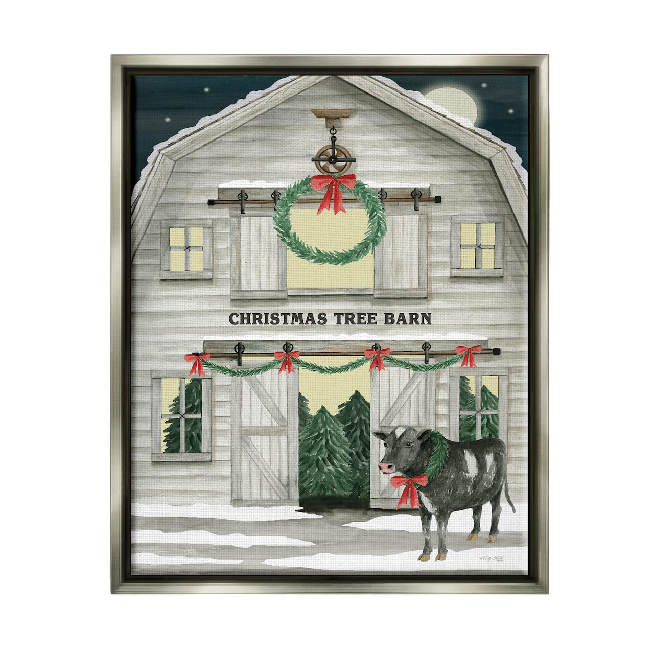 Stupell Industries Christmas Tree Barn Rural Countryside Framed Floater Canvas Wall Art
